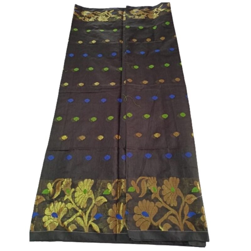Black Cotton Silk Saree With Blouse For Women Model 2 Unfolded