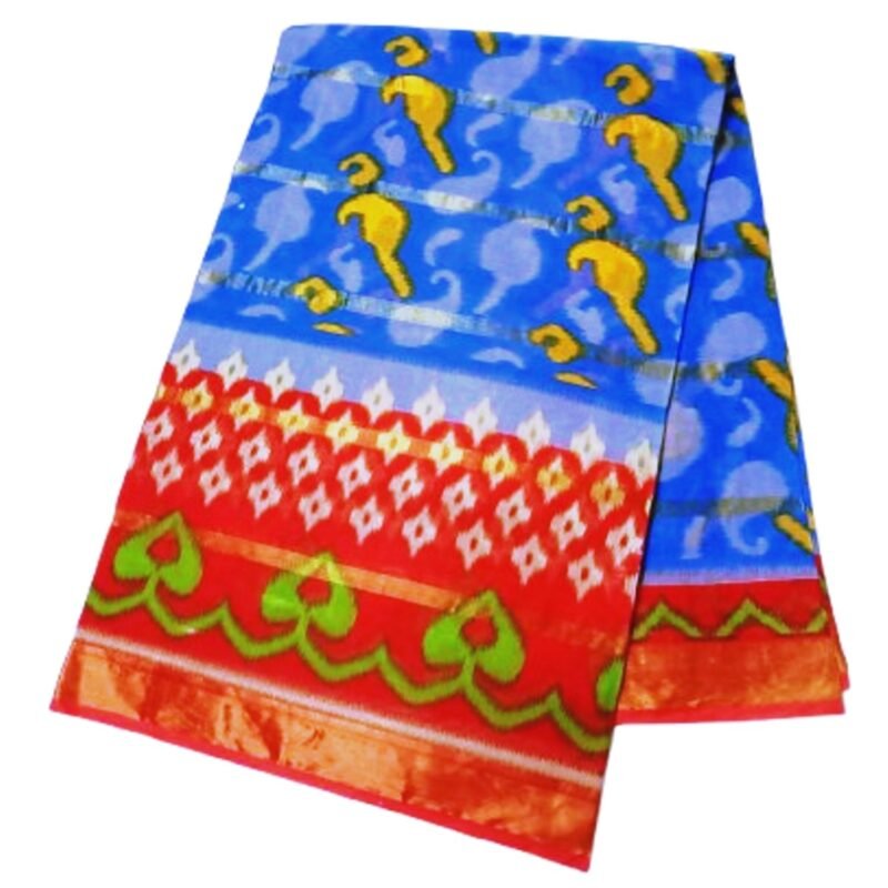 Blue Cotton Saree Unfolded