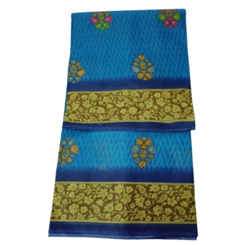 Blue Cotton Saree Unfolded
