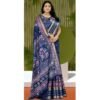 Blue Silk Saree With Blouse For Women Model 1 Lifestyle