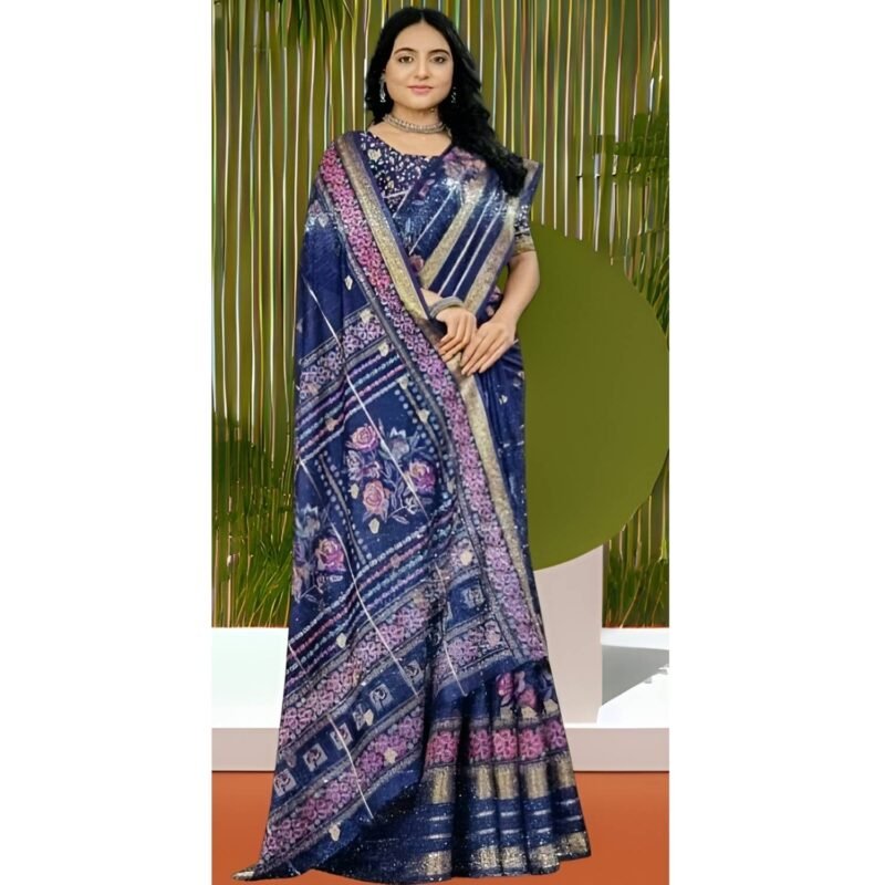 Blue Silk Saree With Blouse For Women Model 1 Lifestyle