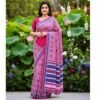 Pink Cotton Saree With Blouse for Women Model 4 Lifestyle