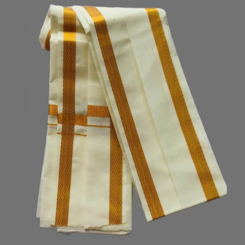 Cream Gold Cotton Silk Gamcha Angavastram Unfolded