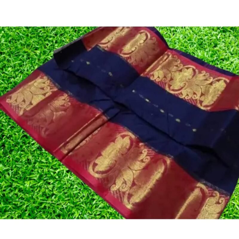 Dark Blue Cotton Saree Unfolded1
