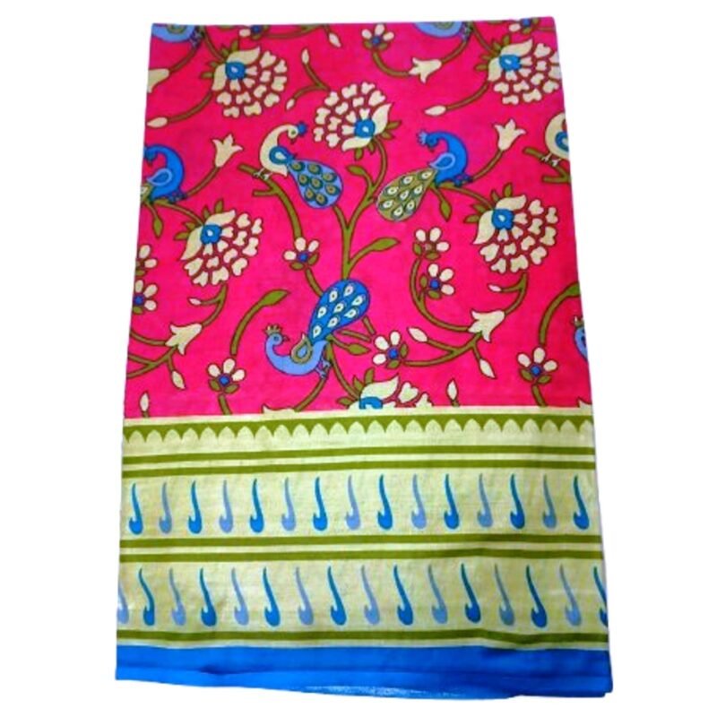 Rani Pink Cotton Saree Folded