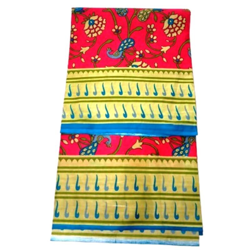 Rani Pink Cotton Saree Unfolded