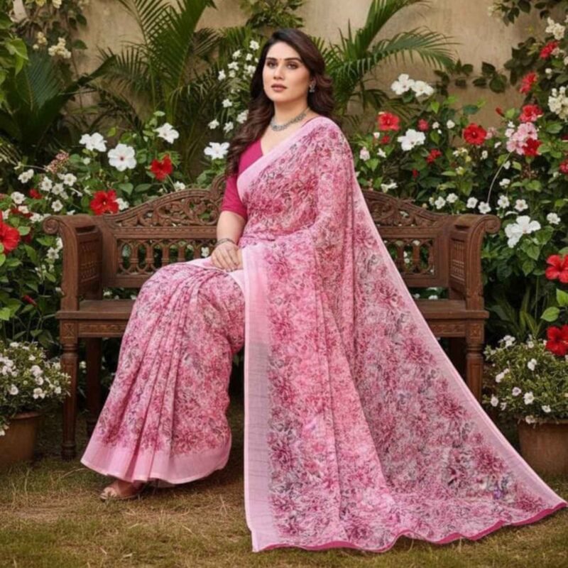 Georgette Silk Saree With Blouse For Women Model 4 Lifestyle