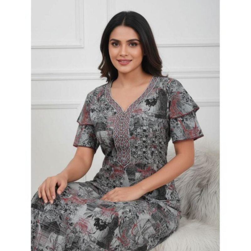 Alpine Green Cotton Nighty With Pocket Model 6 Lifestyle