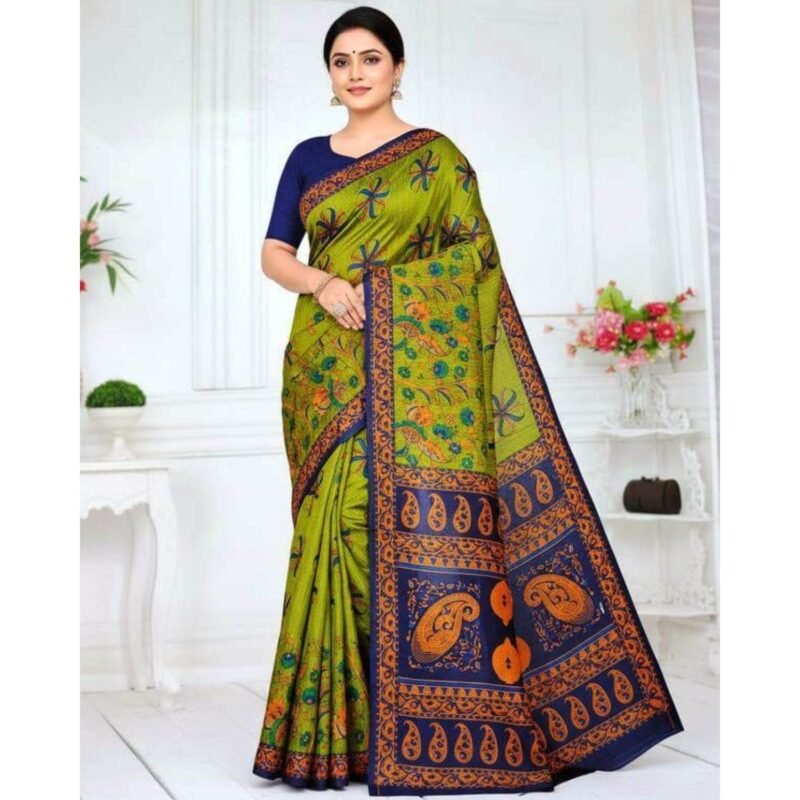 Green Cotton Saree With Blouse For Women Model 3 Lifestyle