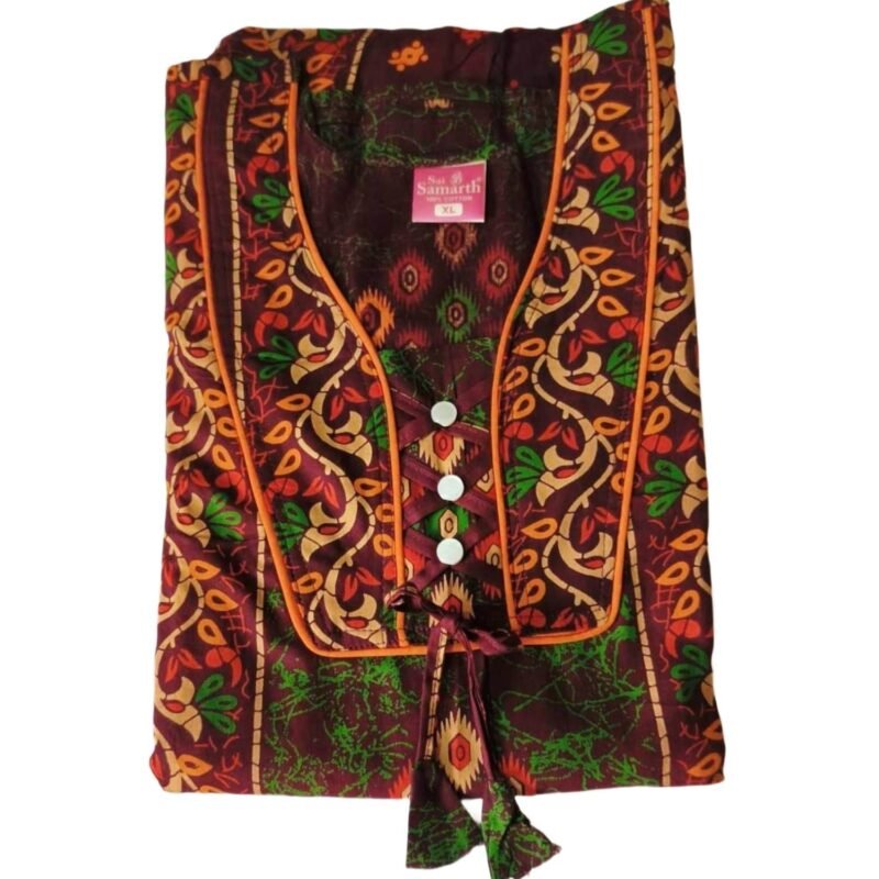 Jaipuri Green Cotton Nighty Folded
