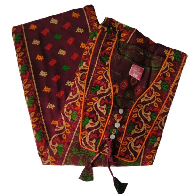 Jaipuri Green Cotton Nighty Unfolded
