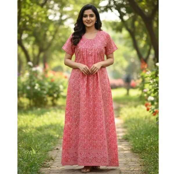 Jyothika Cotton Nighty With Pocket For Women Model 3 Lifestyle