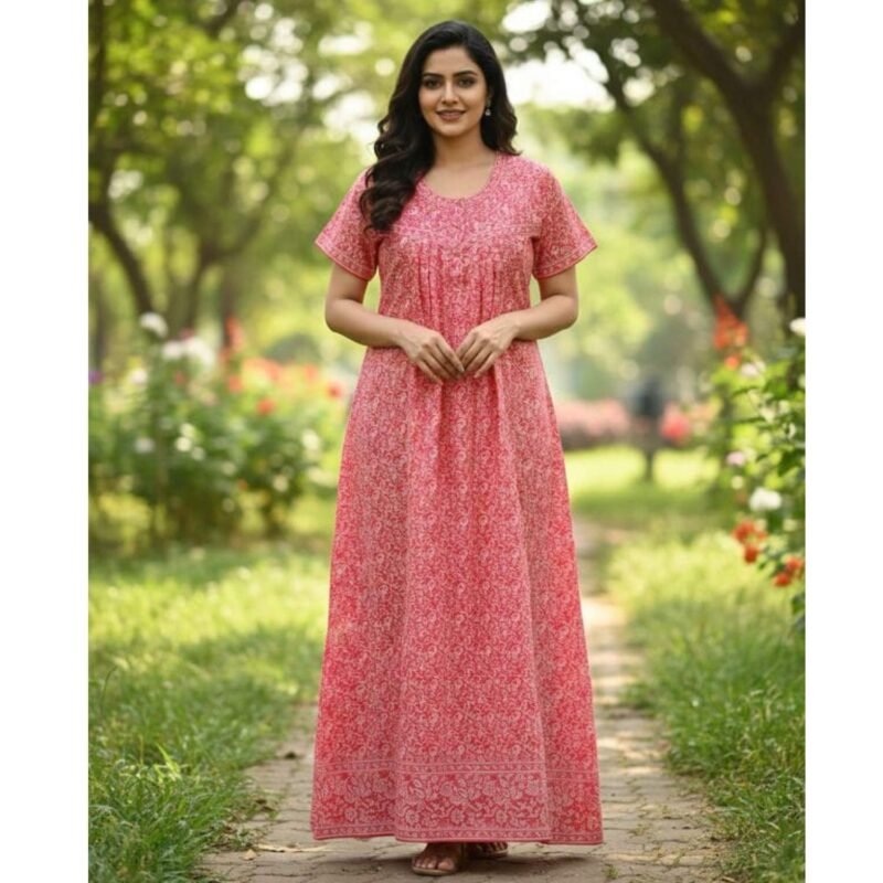 Jyothika Cotton Nighty With Pocket For Women Model 3 Lifestyle
