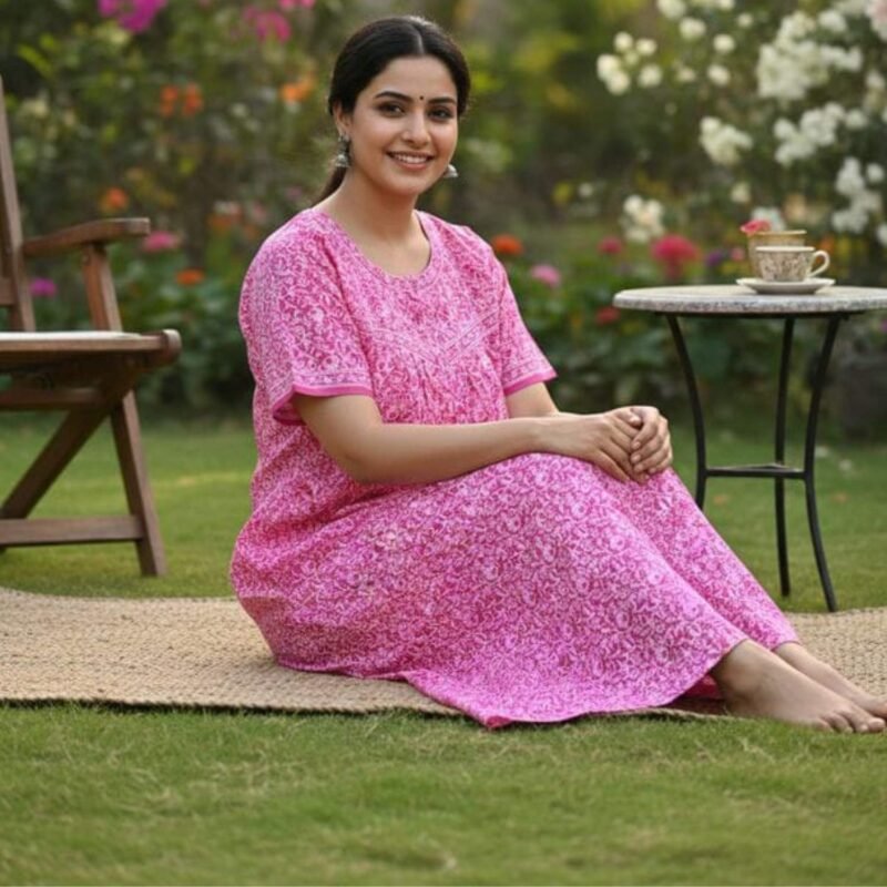 Jyothika Cotton Nighty With Pocket For Women Model 4 Lifestyle