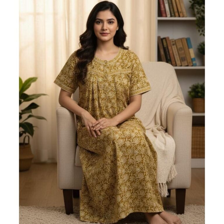 Jyothika Cotton Nighty With Pocket Model 1 Lifestyle