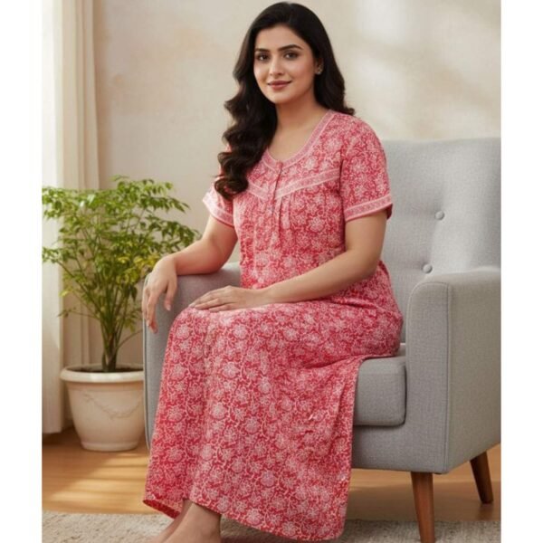 Jyothika Cotton Nighty With Pocket Model 4 Lifestyle