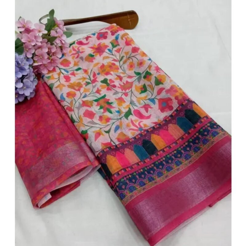 Linen Saree With Blouse for Women Model 1 Folded