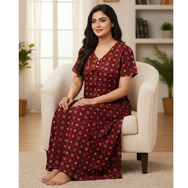 Jaipuri Cotton Nighty For Women & Girls Model 3 Lifestyle