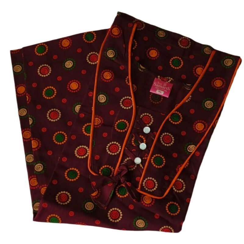 Maroon Cotton Nighty Unfolded