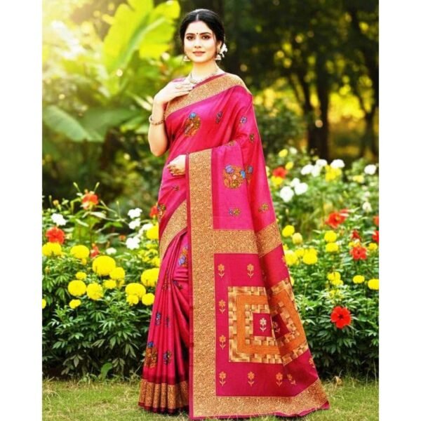Pink Cotton Saree With Blouse For Women Model 3 Lifestyle