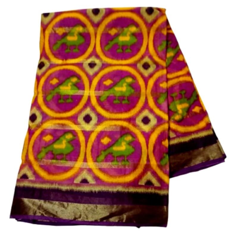 Rani Pink Cotton Saree Unfolded