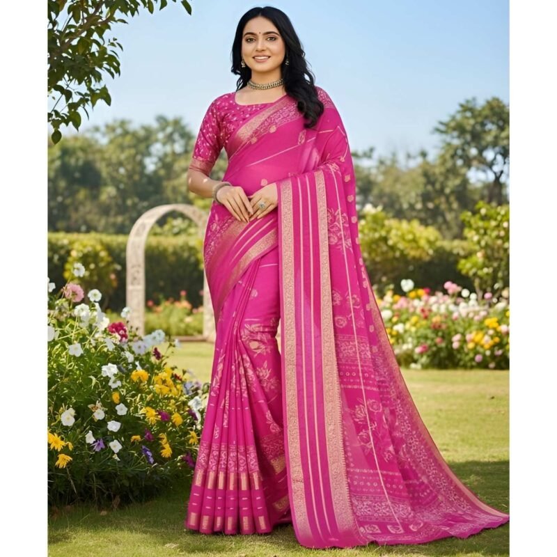 Pink Silk Saree With Blouse For women Model 3 Lifestyle