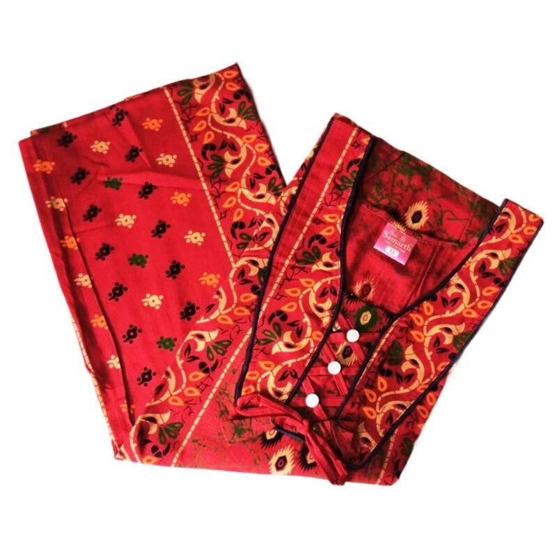 Red Cotton Nighty Unfolded