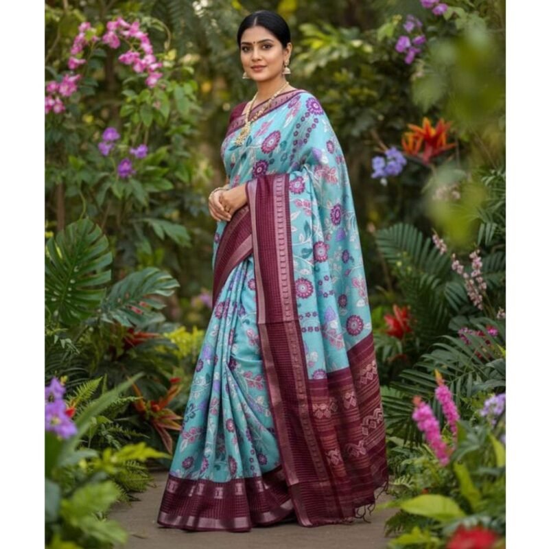Semi Dola Silk Saree With Blouse For Women Model 4 Lifestyle