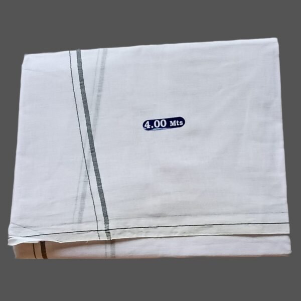 White Cotton Dhoti 4 Meters With Green Border Line Unstitched Folded