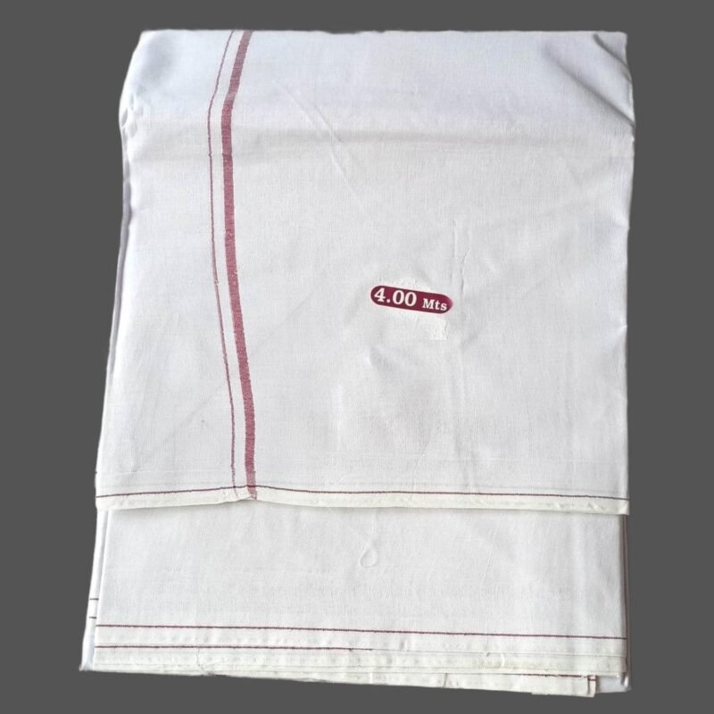 White Cotton Dhoti 4 Meters Unstitched Unfolded