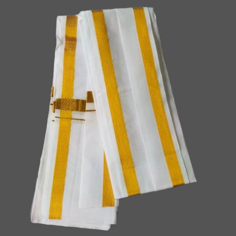 White Gold Cotton Silk Gamcha Angavastram Unfolded
