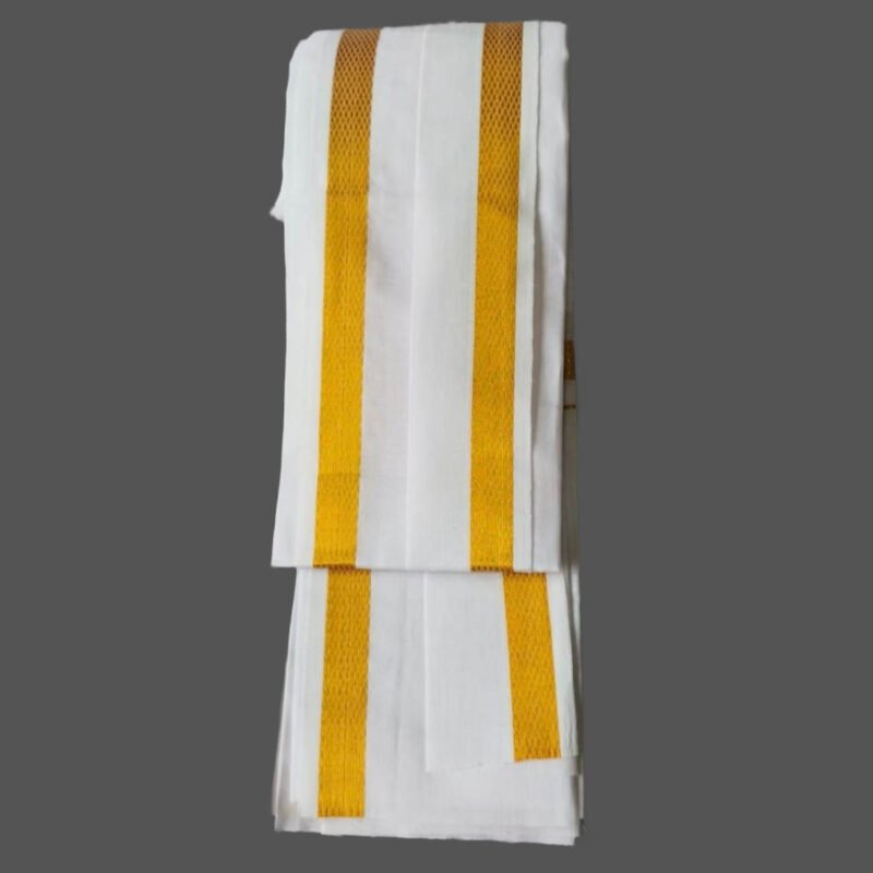 White Gold Cotton Silk Gamcha Angavastram Unfolded1