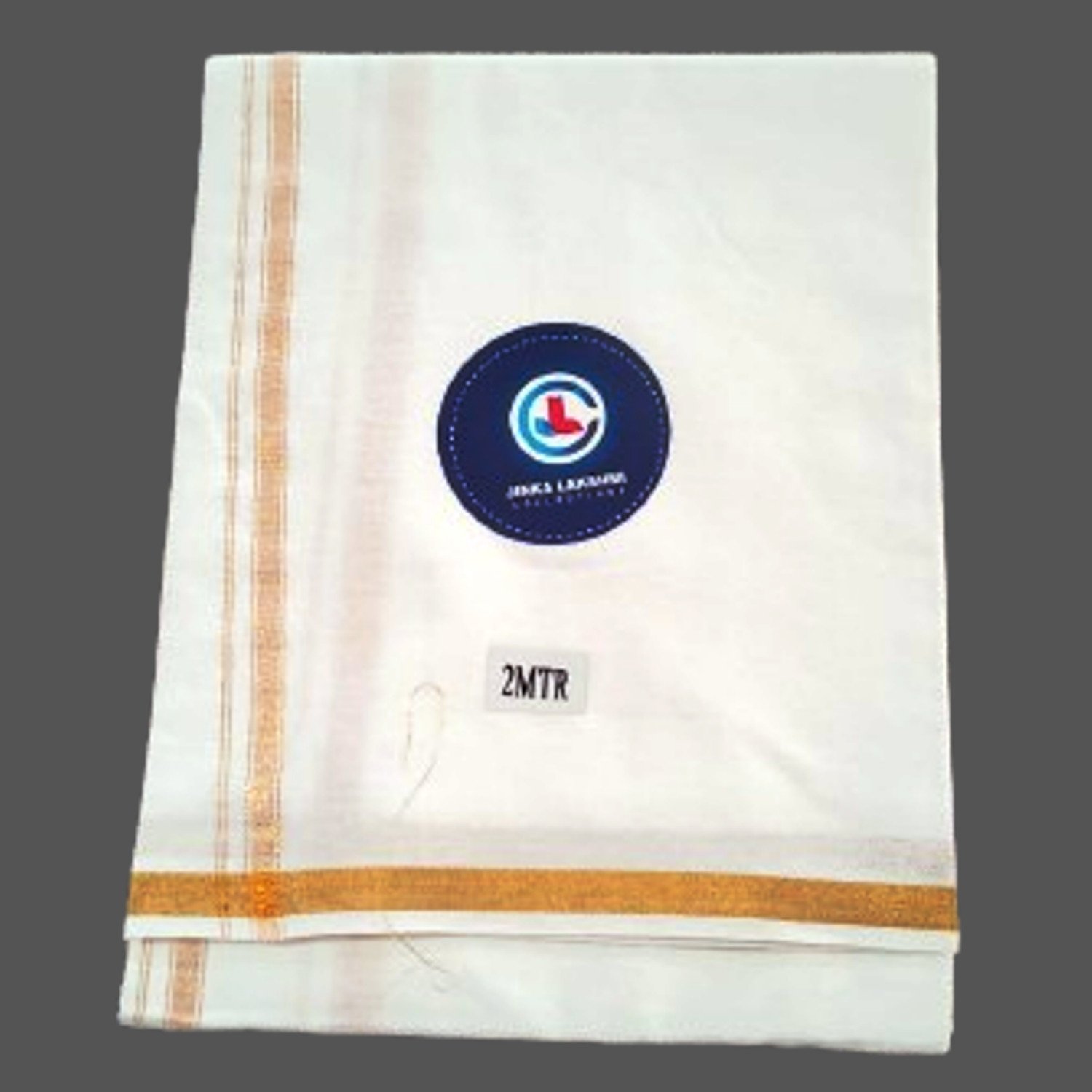 White Cotton Lungi 2 Meters with Small Gold Border Unstitched Folded