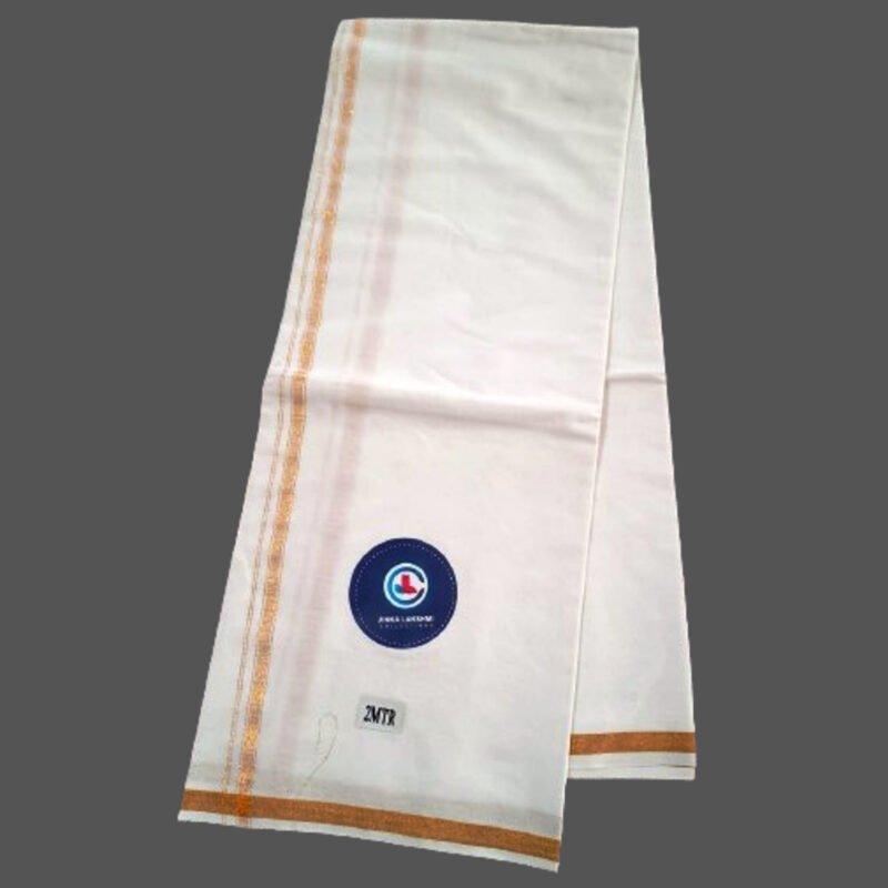 White cotton lungi 2 meters with samll Gold Border Unfolded