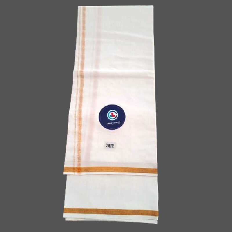 White cotton lungi 2 meters with samll Zari Border Unfolded1