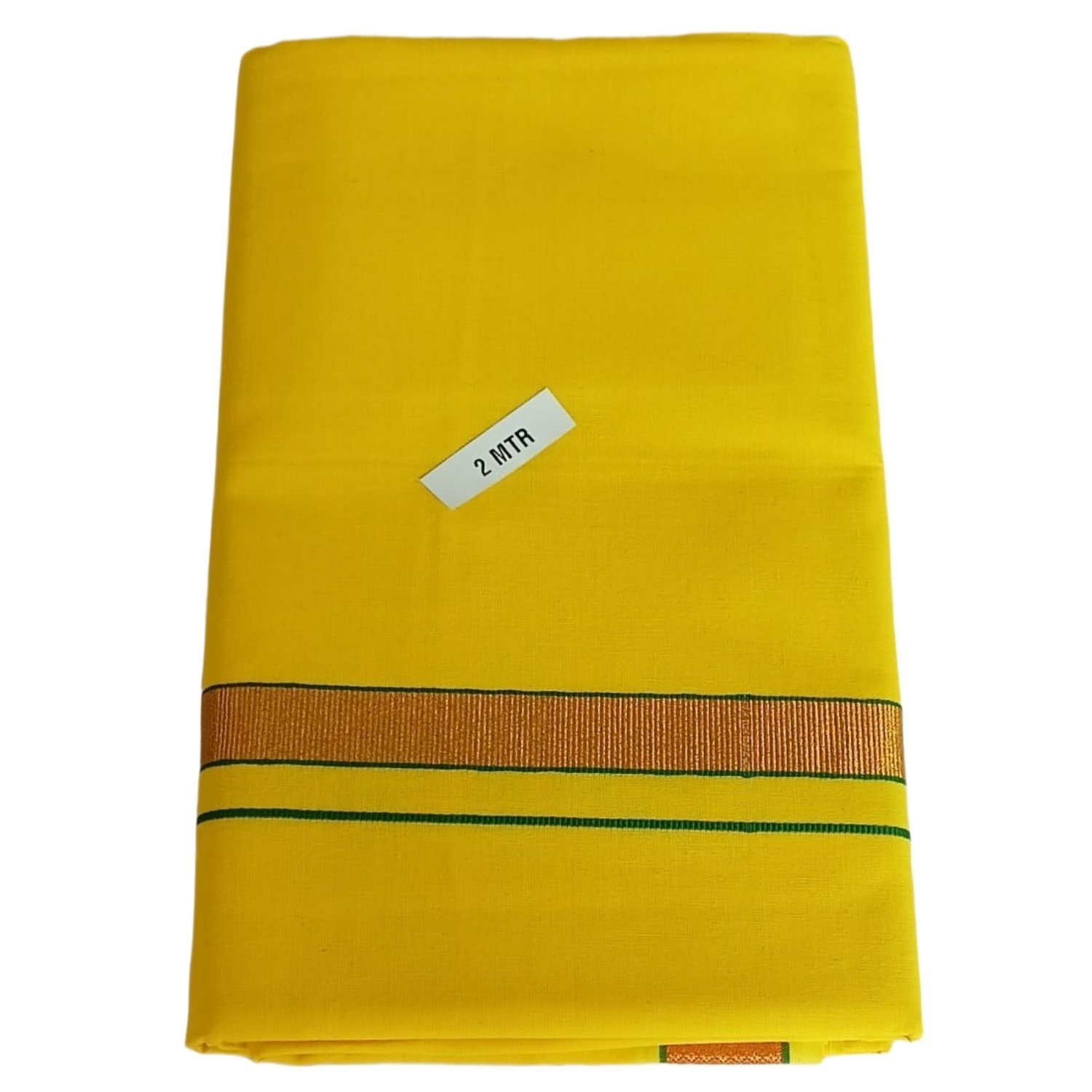 Yellow Cotton Lungi 2 Meters Unstitched Folded