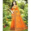 Mustard Yellow Cotton Saree With Blouse For Women Model 1 Lifestyle