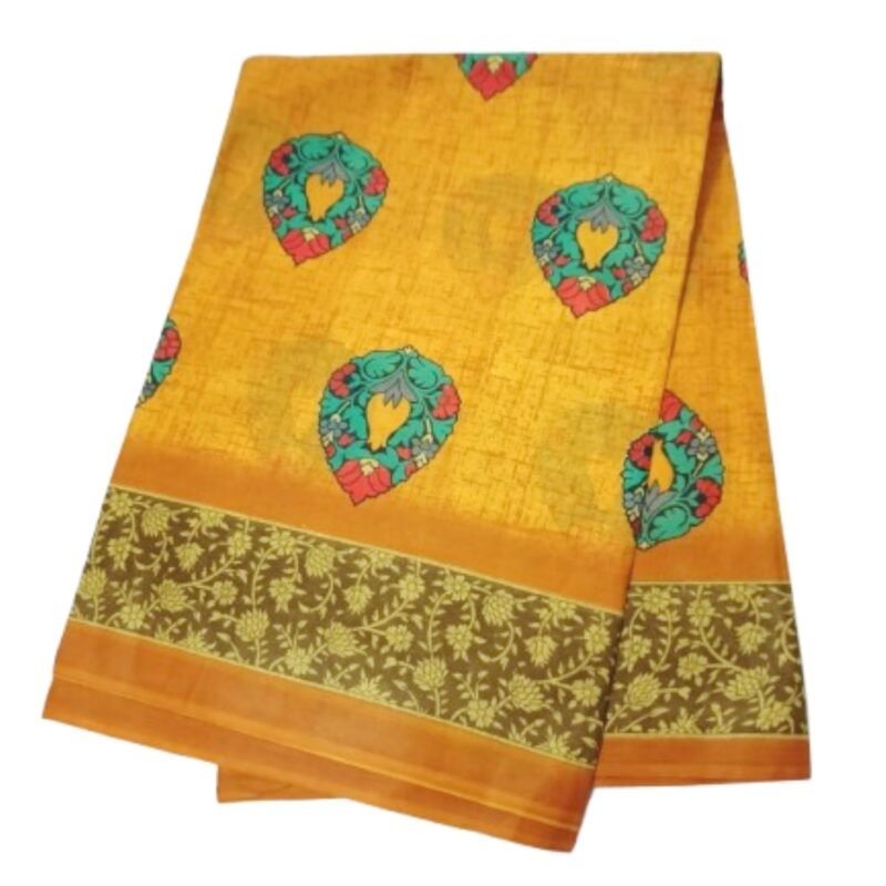 Mustard Yellow Cotton Saree Unfolded