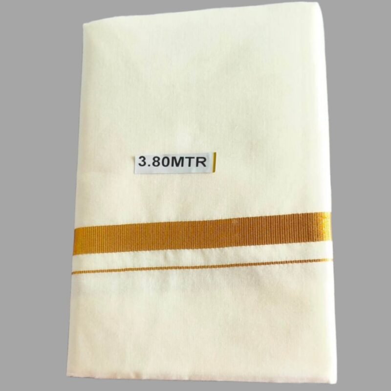 Cream Cotton Dhoti 3.80 Meters with Gold Border Unstitched Folded