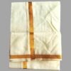 Cream Cotton Dhoti 4 Meters with Gold Border Unstitched Unfolded