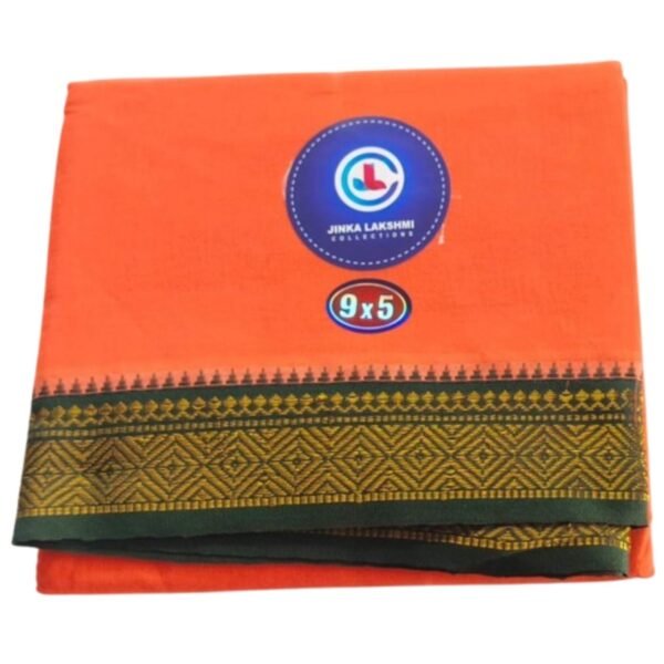Orange Cotton Dhoti 9x5 Unstitched With Zari Border Folded