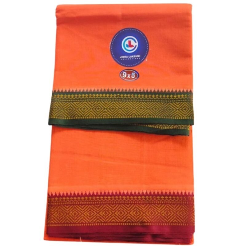 Orange Cotton Dhoti 9x5 Unstitched Unfolded