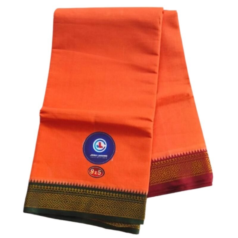Orange Cotton Dhoti 9x5 Unstitched Unfolded1