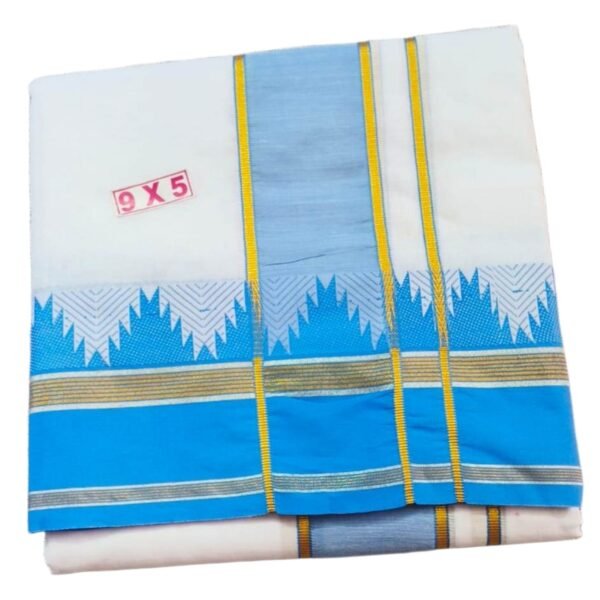 Traditional White Cotton Dhoti 9x5 with Big Border Unstitched Folded