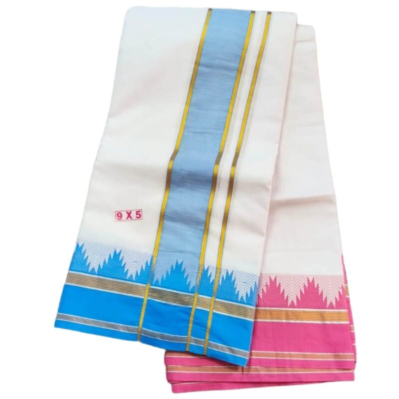 Traditional White Cotton Dhoti 9x5 with Big Border Unstitched Unfolded1