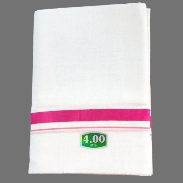 White Cotton Dhoti 4 Meters Unstitched with Color Border Folded
