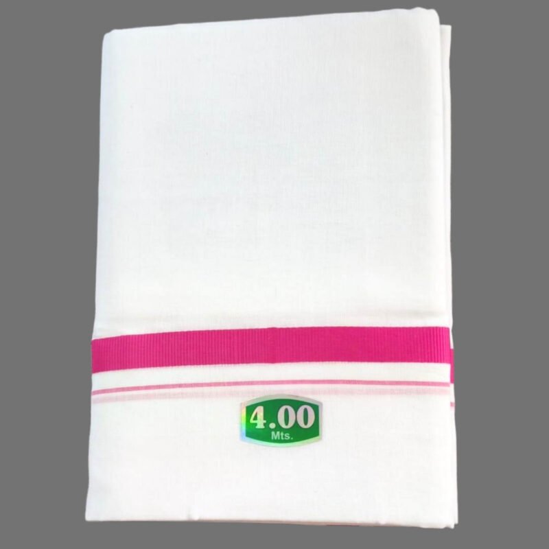 White Cotton Dhoti 4 Meters Unstitched with Color Border Folded