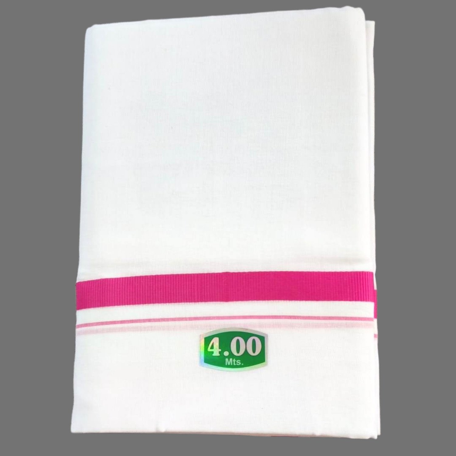 White Cotton Dhoti 4 Meters Unstitched with Color Border Folded