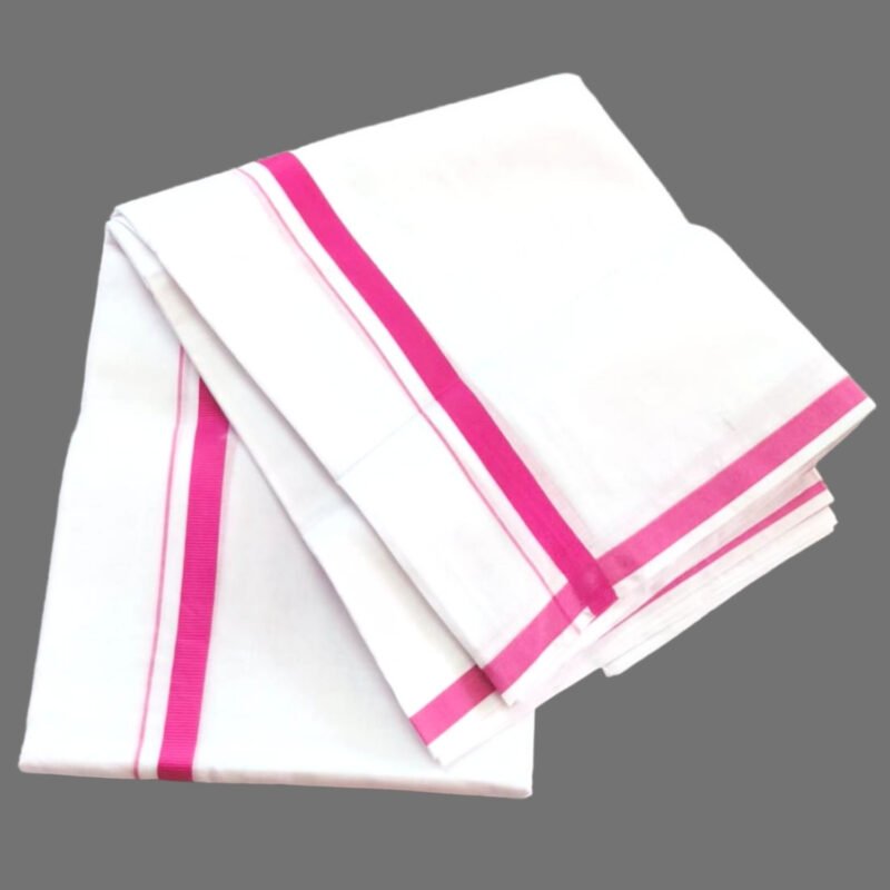 White Coton Dhoti 4 Meters Unstitched with Border Unfolded1