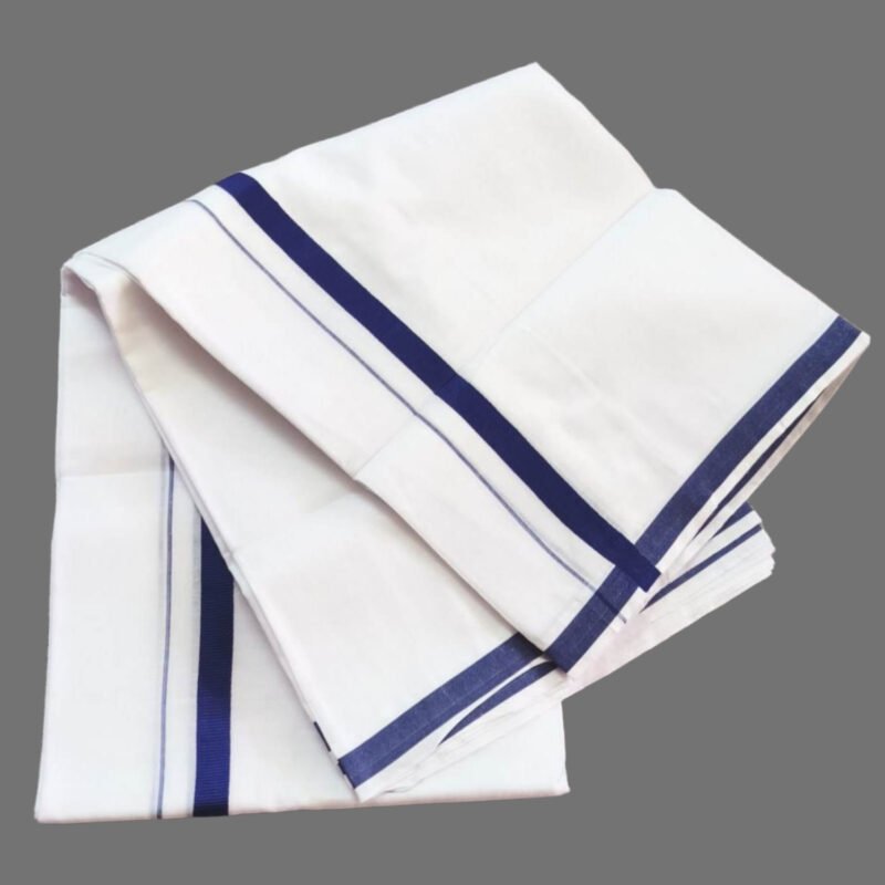 White Cotton Dhoti 4 Meters Unstitched with Border Unfolded1